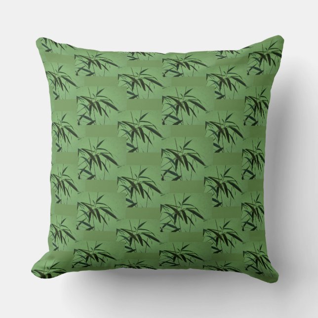 Green Bamboo Pattern Throw Pillow (Front)