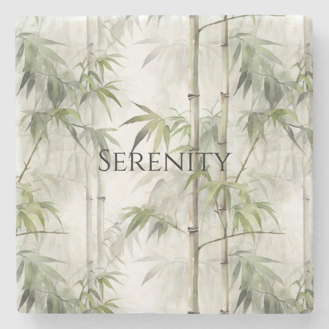 Green Bamboo Serenity Stone Coaster (Front)
