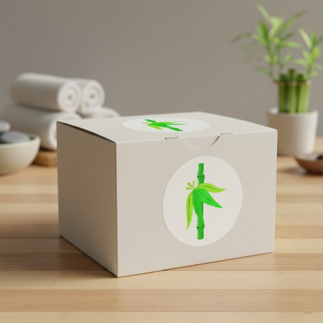 Green Bamboo Stalk with Tropical Leaves  Classic Round Sticker (Creator Uploaded)