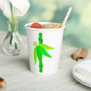 Green Bamboo Stalk with Tropical Leaves Paper Cups