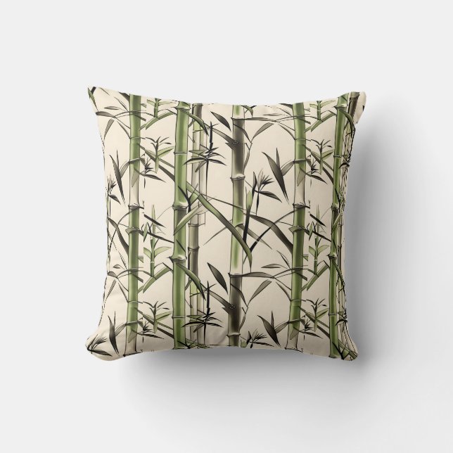 Green Bamboo Stalks and Leaves Cushion (Front)