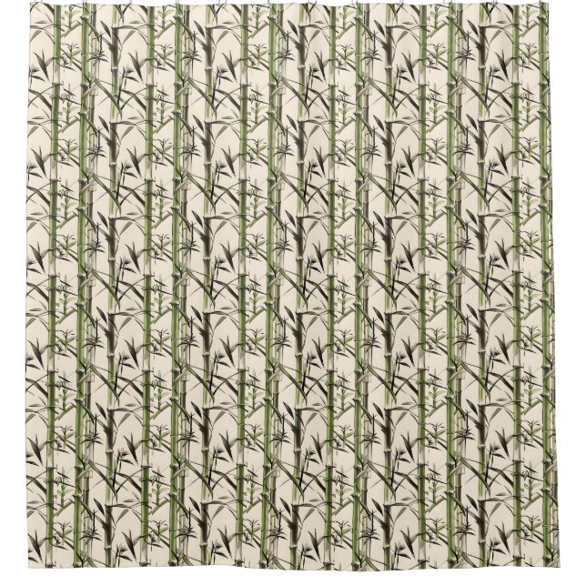 Green Bamboo Stalks and Leaves Shower Curtain (Front)