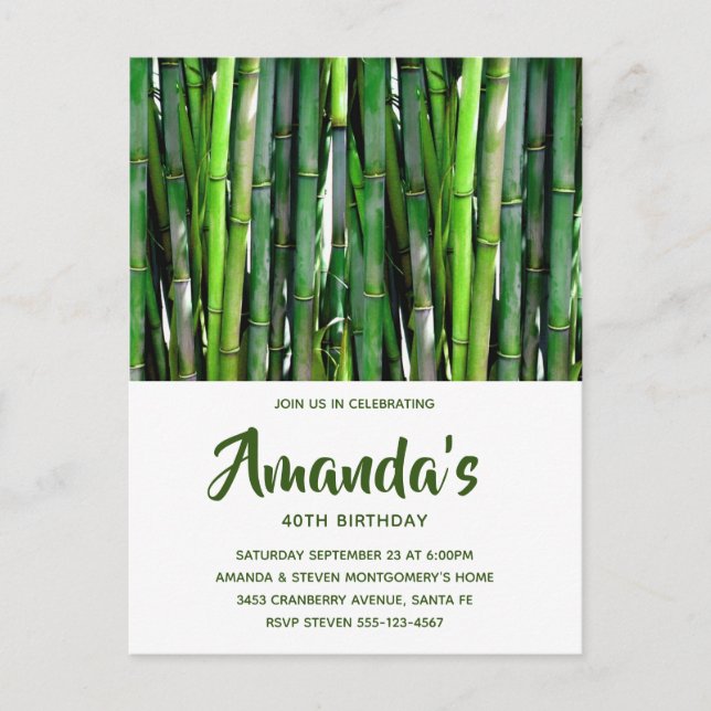 Green Bamboo Stalks Nature Photography Birthday Invitation Postcard (Front)