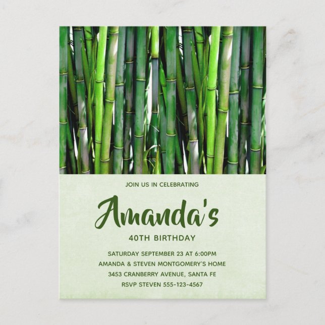 Green Bamboo Stalks Nature Photography Birthday Invitation Postcard (Front)