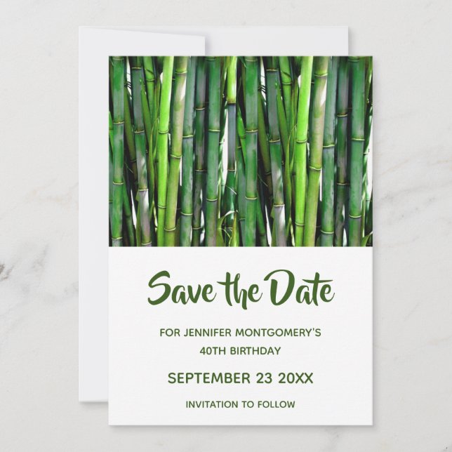 Green Bamboo Stalks Nature Photography Birthday Save The Date (Front)