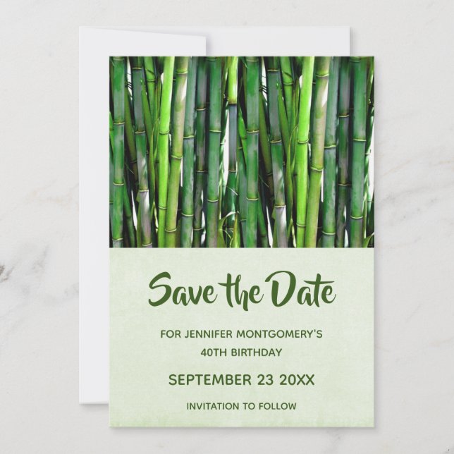 Green Bamboo Stalks Nature Photography Birthday Save The Date (Front)