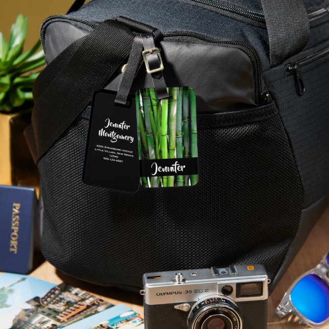 Green Bamboo Stalks Nature Photography Luggage Tag (Front & Back)