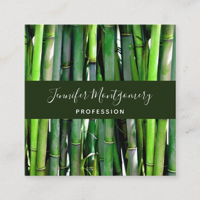 Green Bamboo Stalks Nature Photography Square Business Card (Front)