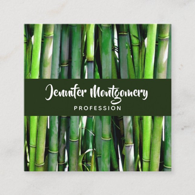 Green Bamboo Stalks Nature Photography Square Square Business Card (Front)