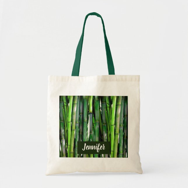 Green Bamboo Stalks Nature Photography Tote Bag (Front)