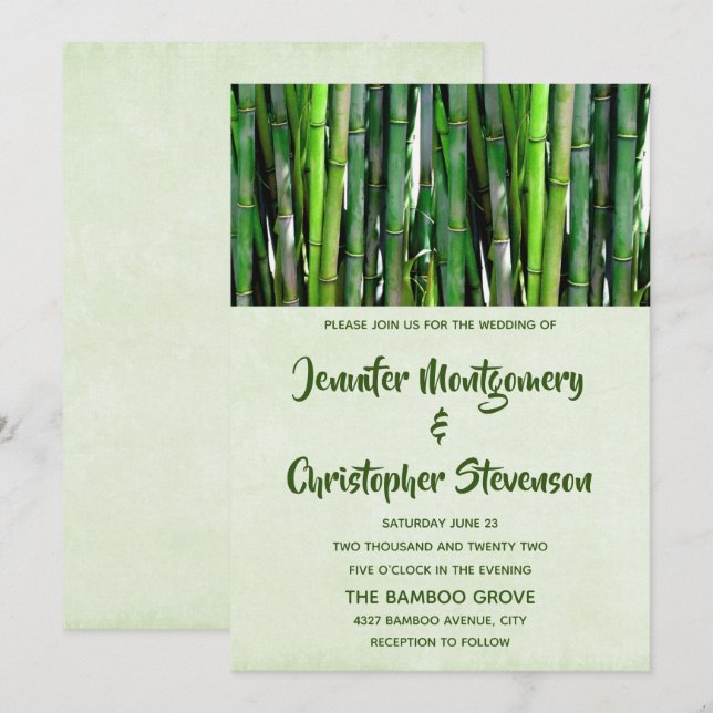 Green Bamboo Stalks Nature Photography Wedding Invitation (Front/Back)