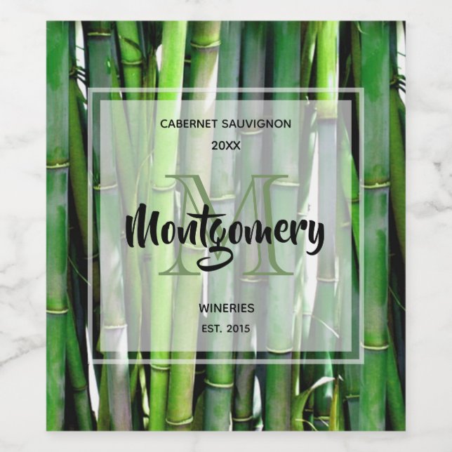 Green Bamboo Stalks Nature Photography Wine Making Label (Single Label)
