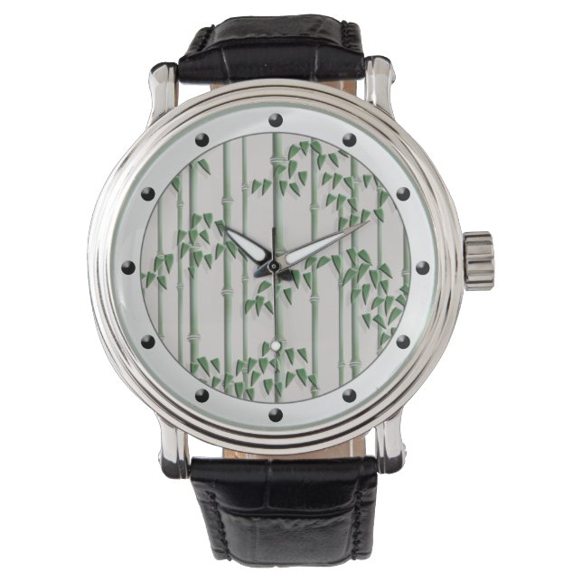 Green bamboo traditional japanese pattern watch (Front)