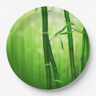Green Bamboo With Pale Bokeh Lights In The Back Paper Plate