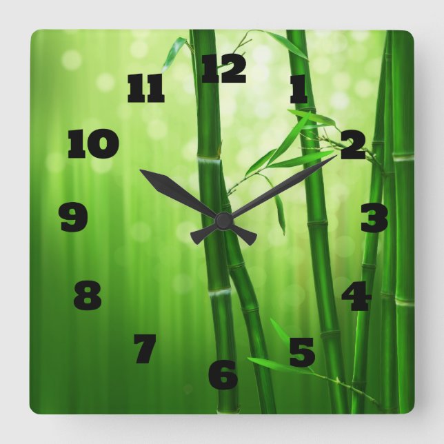 Green Bamboo With Pale Bokeh Lights In The Back Square Wall Clock (Front)