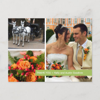 Green band modern 3 photo montage thank you note postcard