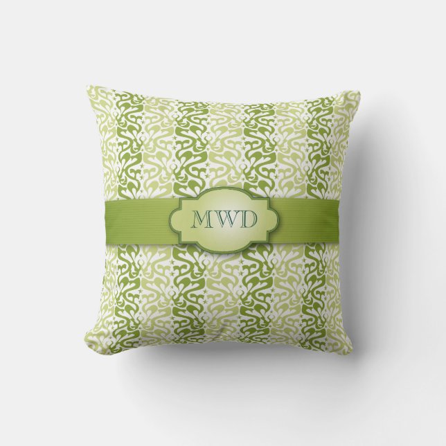 Green Banded Pattern Monogram Cushion (Front)