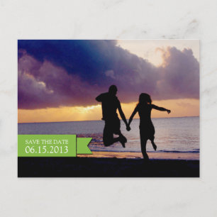 Green banner wedding engagement save the date postcard