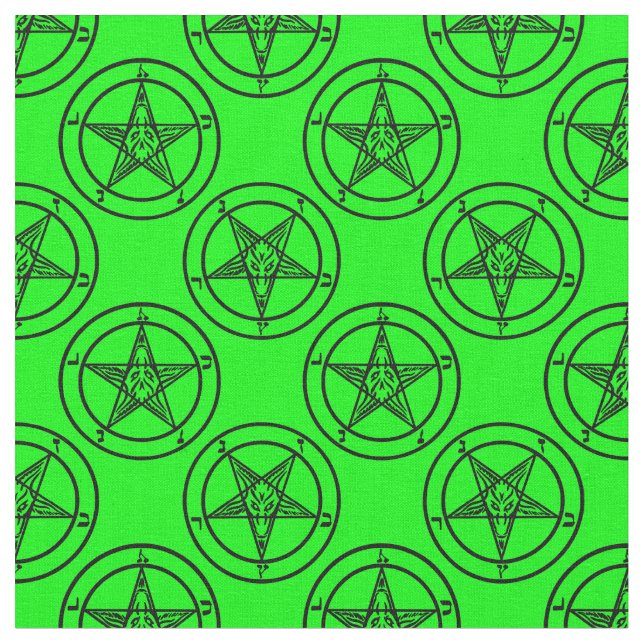 green baphomet pentagram halloween fabric (Close Up)