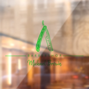green Barber Razor Logo Business Window Cling