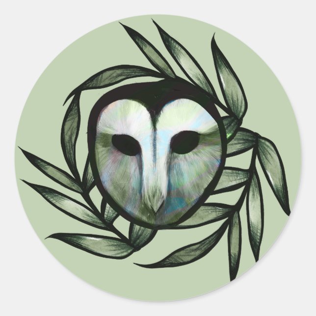 Green Barn Owl                                     Classic Round Sticker (Front)