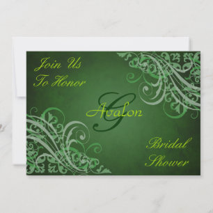 Green Baroque Swirls Bridal Shower Lime Invitation