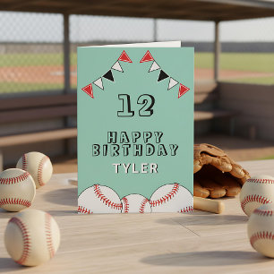 Green Baseball Ball Flags Sports Kids Birthday Card