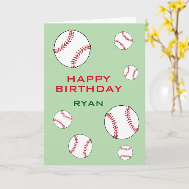 Green Baseball Balls Happy Birthday Kids Card (Yellow Flower)