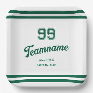 Green Baseball Custom Player Number & TeamName Paper Plate