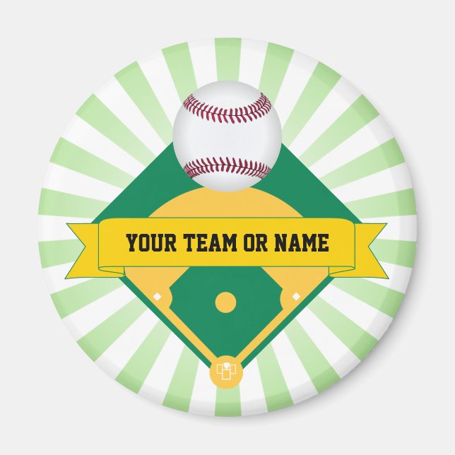 Green Baseball Field with Custom Team Name Magnet (Front)