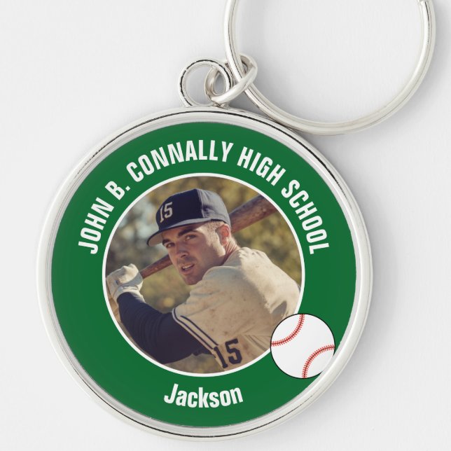 Green Baseball Player Photo High School Spirit Key Ring (Front)