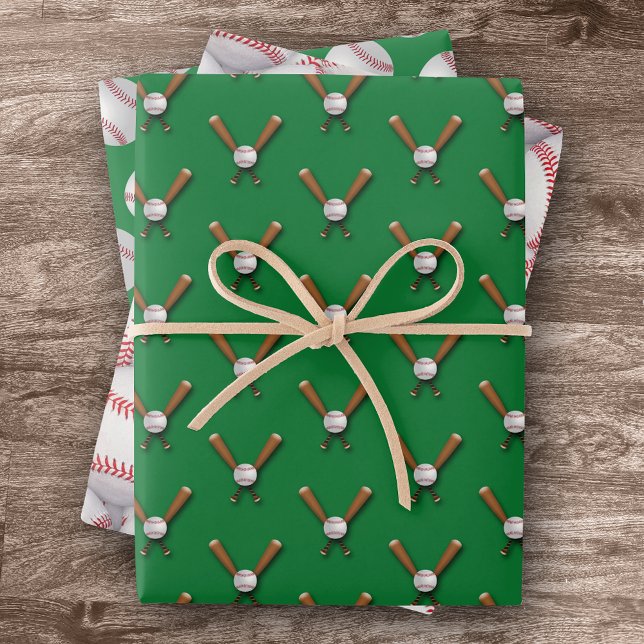 Green Baseball Wrapping Paper Flat Sheet Set of 3 (Creator Uploaded)