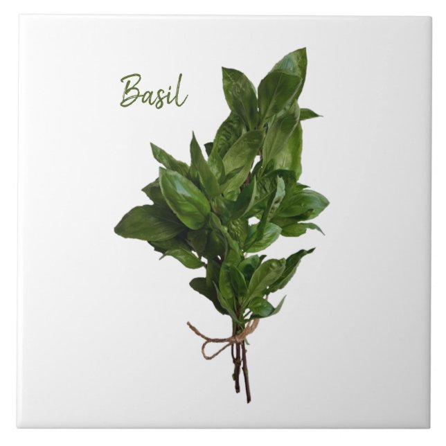 Green Basil Herb Ceramic Tile (Front)