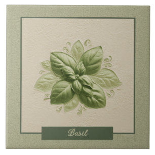 Green Basil Herb Kitchen Faux Relief Tile