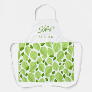 Green Basil Herb Leaf Pattern Botanical Name Apron