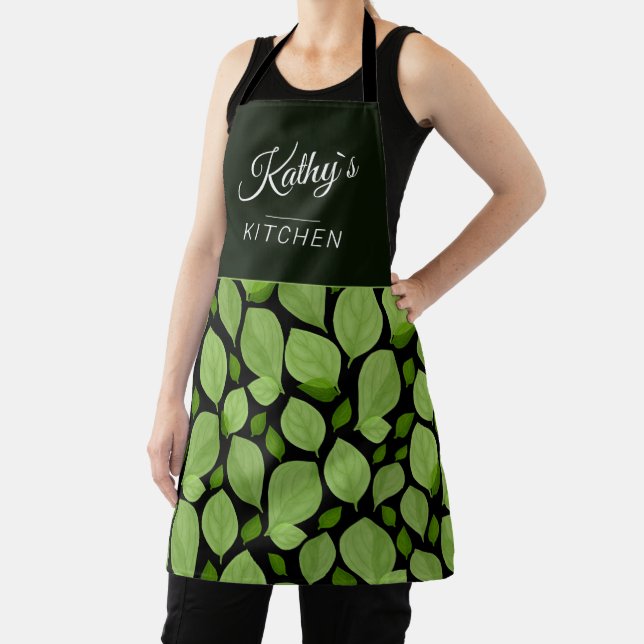 Green Basil Herb Leaf Pattern Botanical Name Apron (Insitu)