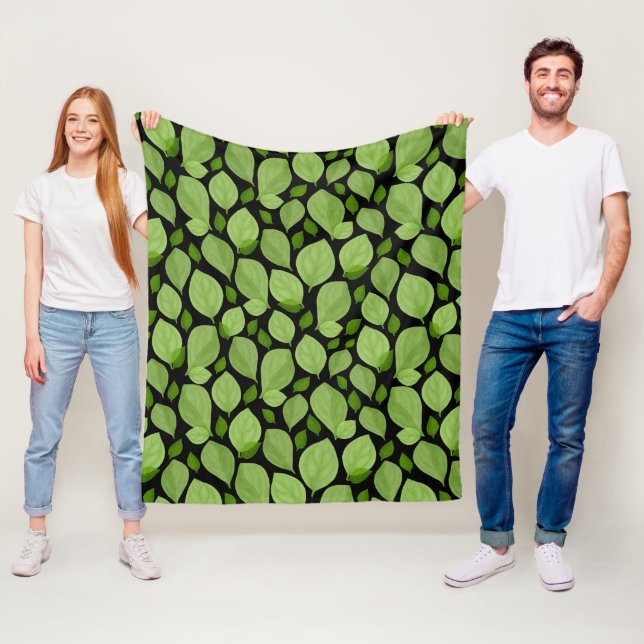 Green Basil Leaf Herb Pattern  Fleece Blanket (In Situ)