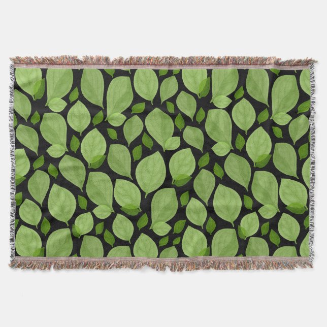 Green Basil Leaf Herb Pattern  Throw Blanket (Front)