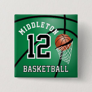 Green Basketball 🏀 and Hoop DIY Text 15 Cm Square Badge