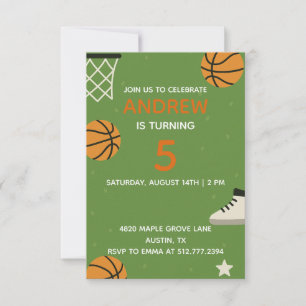 Green Basketball Birthday • Boys Sports Party Invitation