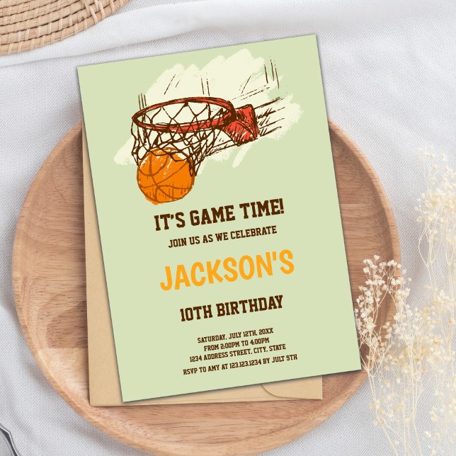Green Basketball Birthday Invitation (Basket Ball Green Basketball Invitations)