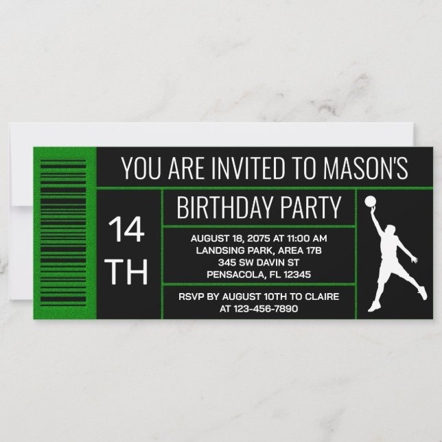 Green Basketball Birthday Party Shoe Box Label Invitation (Front)