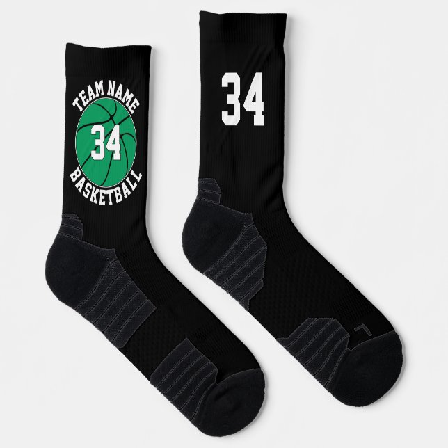 Green Basketball Player Team Name & Number Sports Socks (Right)
