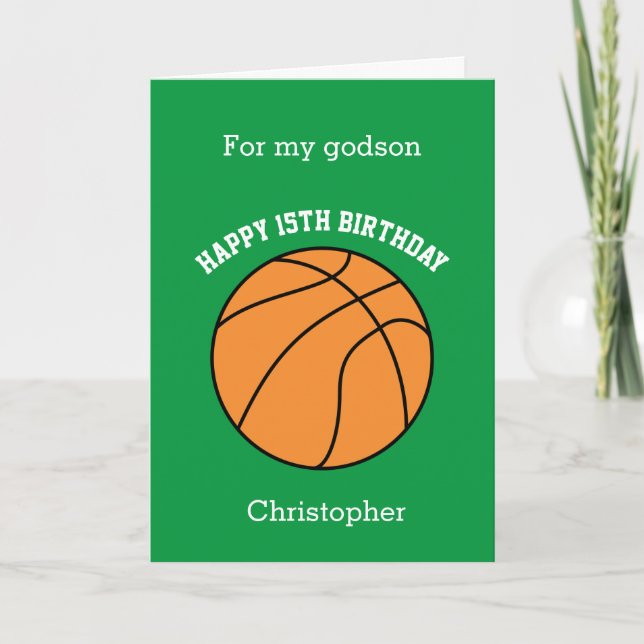 Green Basketball Sport 15th Birthday Card (Front)
