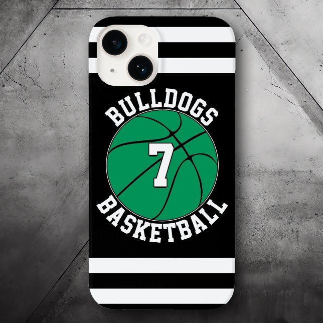 Green Basketball Team Name Player Number Custom Case-Mate iPhone Case (green basketball phone case with custom team name and player number)