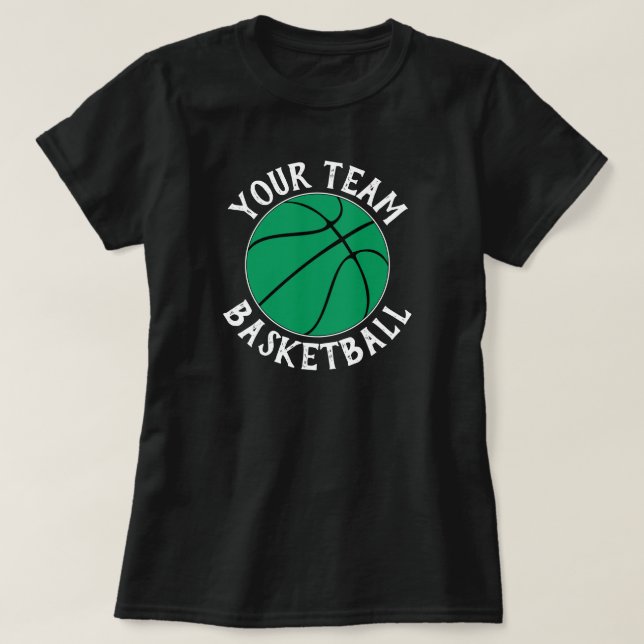 Green Basketball Team, Player Name & Jersey Number T-Shirt (Design Front)