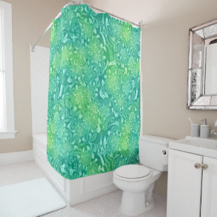 green batik flowers shower curtain