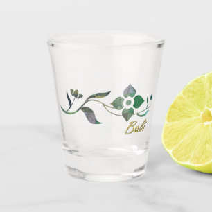 Green Batik Patchwork Flowers Shot Glass