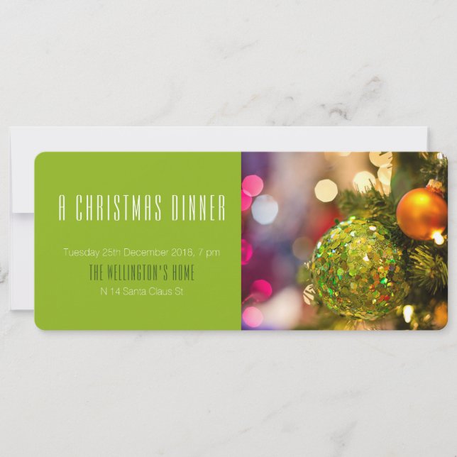 Green Bauble Christmas Invitation (Front)