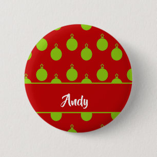 Green bauble silhouette on red 6 cm round badge